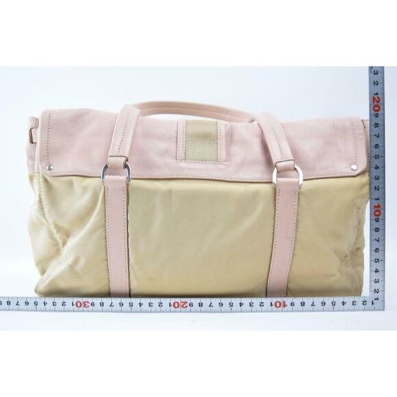 Prada Color Block Pink and Beige Suede Canvas and Leather Satchel - Picture 3 of 10